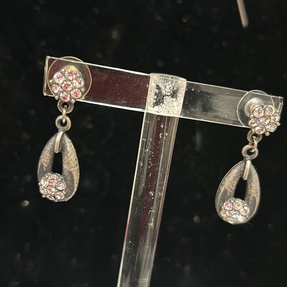 Dainty Antiqued Silver Crystal Drop Earrings-Boutique - Picture 9 of 13